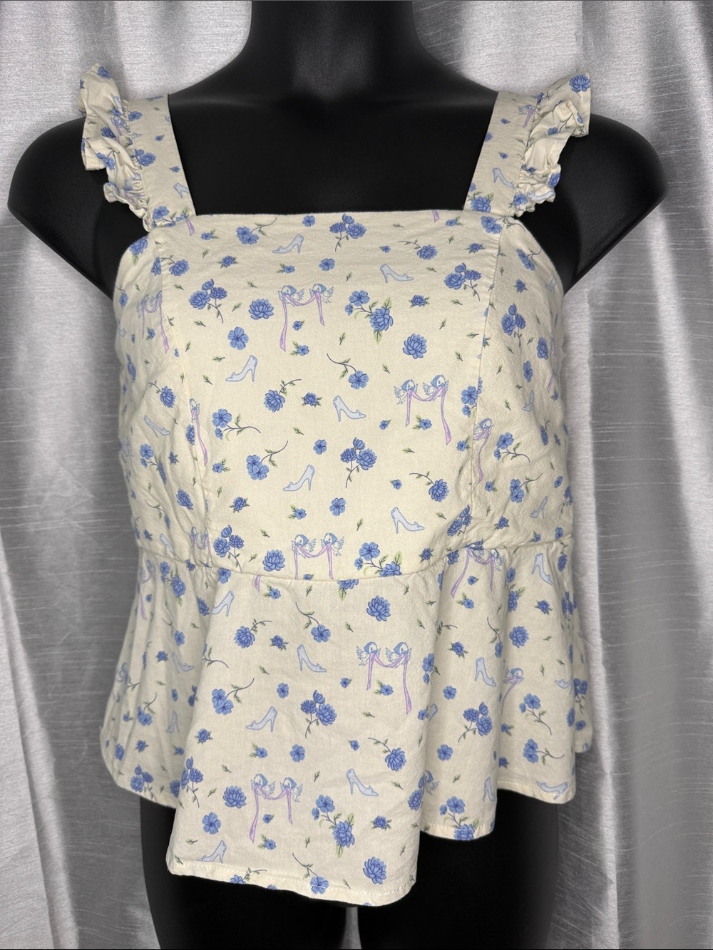 Disney BoxLunch Cinderella Floral Ruffled Peplum Tank Top Sleeveless Medium